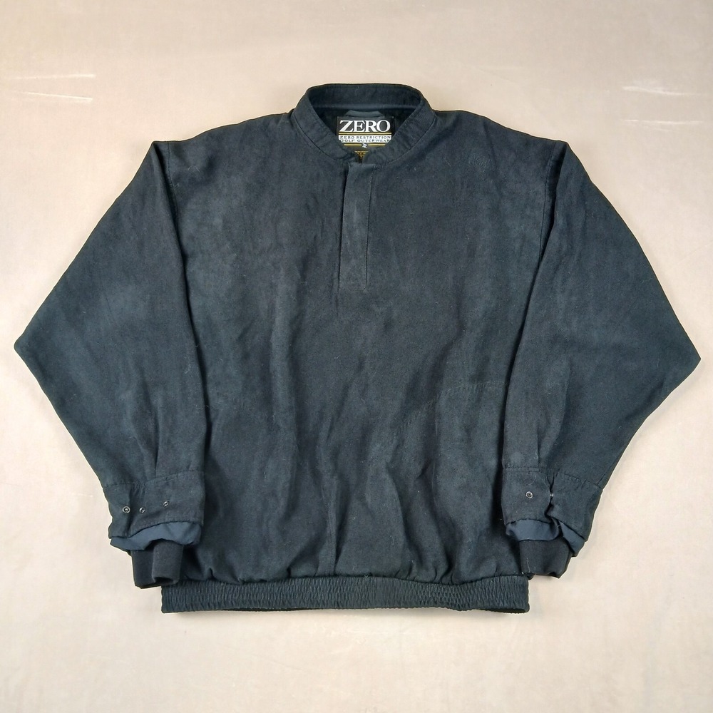 Zero‎ Restriction Large Mens Jacket Golf Poly Suede Black 1/4 Snap Pullover